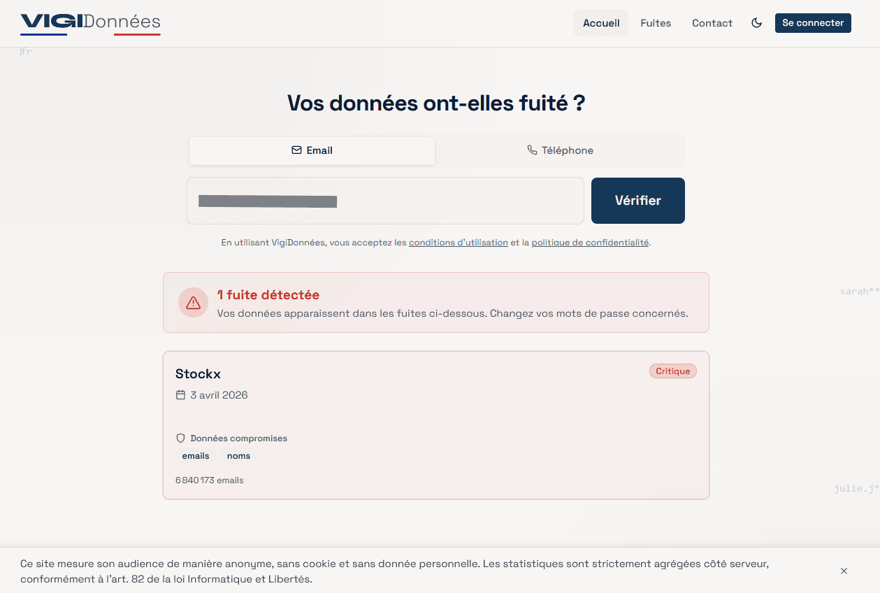 VigiDonnées - Vérification de fuites de données personnelles – visuel 1